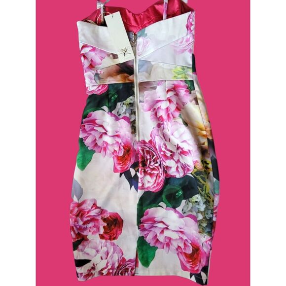 New Lipsy Body-Con Dress Bandeau Floral Sheath Strapless Exposed Zipper‎ US 4 - Picture 7 of 10